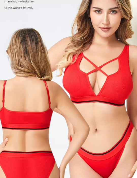Removable Chest Pad Cotton Seamless Bra & Briefs Set – Two-Piece Lingerie for Women-5823